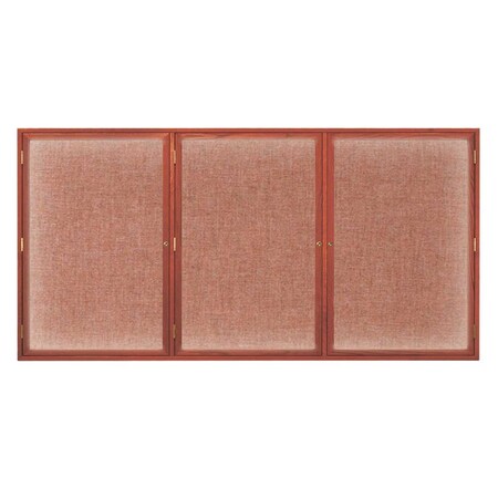 United Visual Products Double Door Enclosed EZ Tack Board, 60"x36", Header, Light Oak/Green UV104HDEZ-GREEN-LTOAK